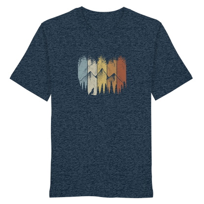 Retro Wald, Berge und Wolf  - Organic Shirt