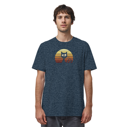Katze vor Retro Sonnenuntergang - Organic Shirt