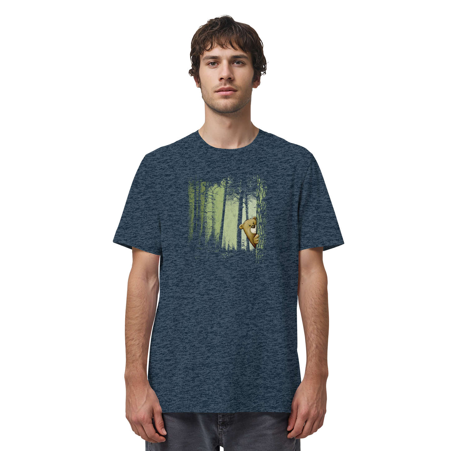 Comic Bär versteckt im Zwielicht Wald - Organic Shirt