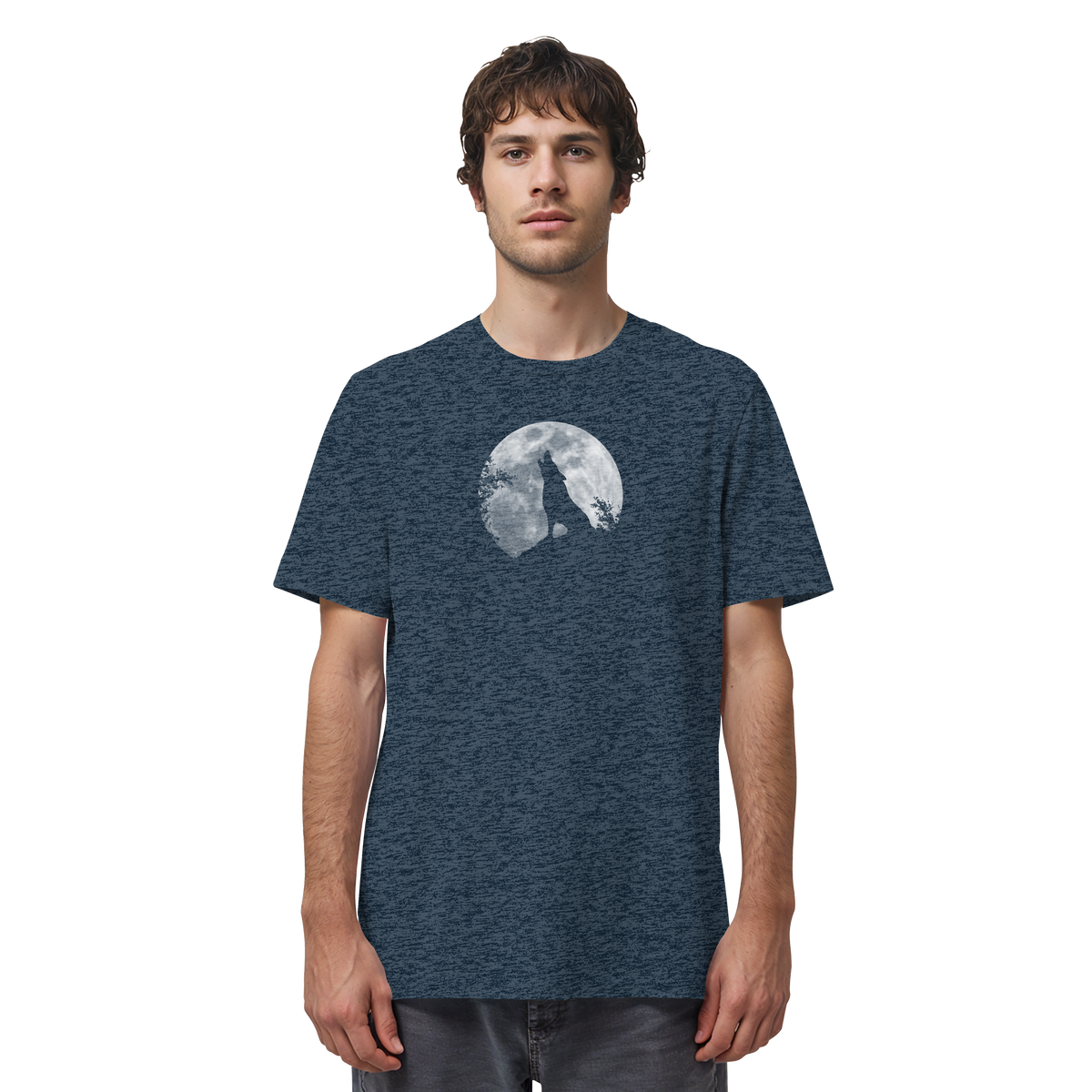 Heulender Wolf Silhouette vor Vollmond - Organic Shirt