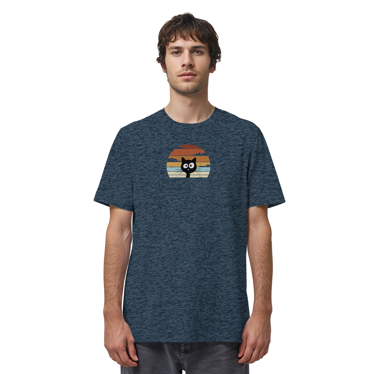 Retro schwarze Katze vor Sonnenuntergang - Organic Shirt
