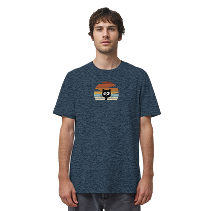 Retro schwarze Katze vor Sonnenuntergang - Organic Shirt