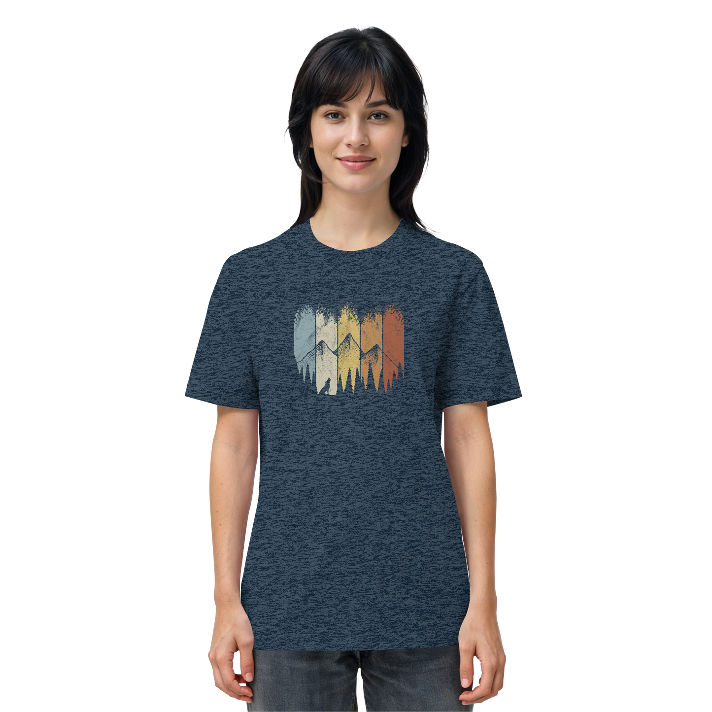 Retro Wald, Berge und Wolf  - Organic Shirt