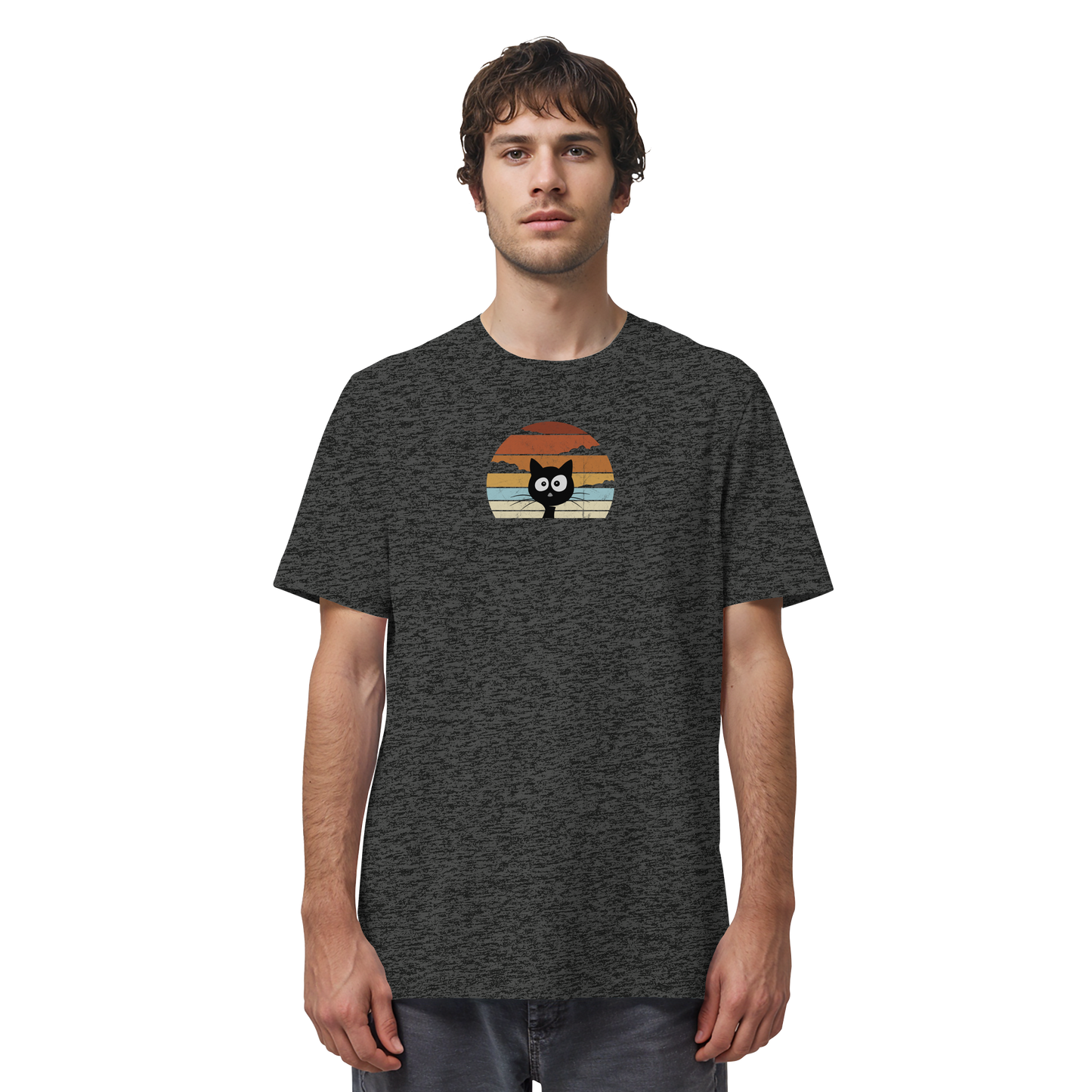 Retro schwarze Katze vor Sonnenuntergang - Organic Shirt