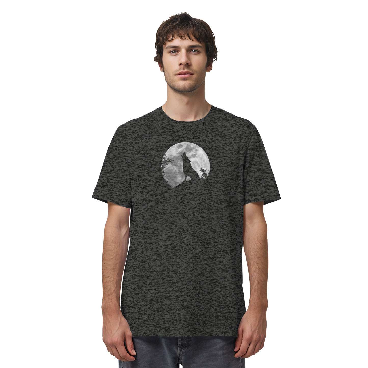 Heulender Wolf Silhouette vor Vollmond - Organic Shirt