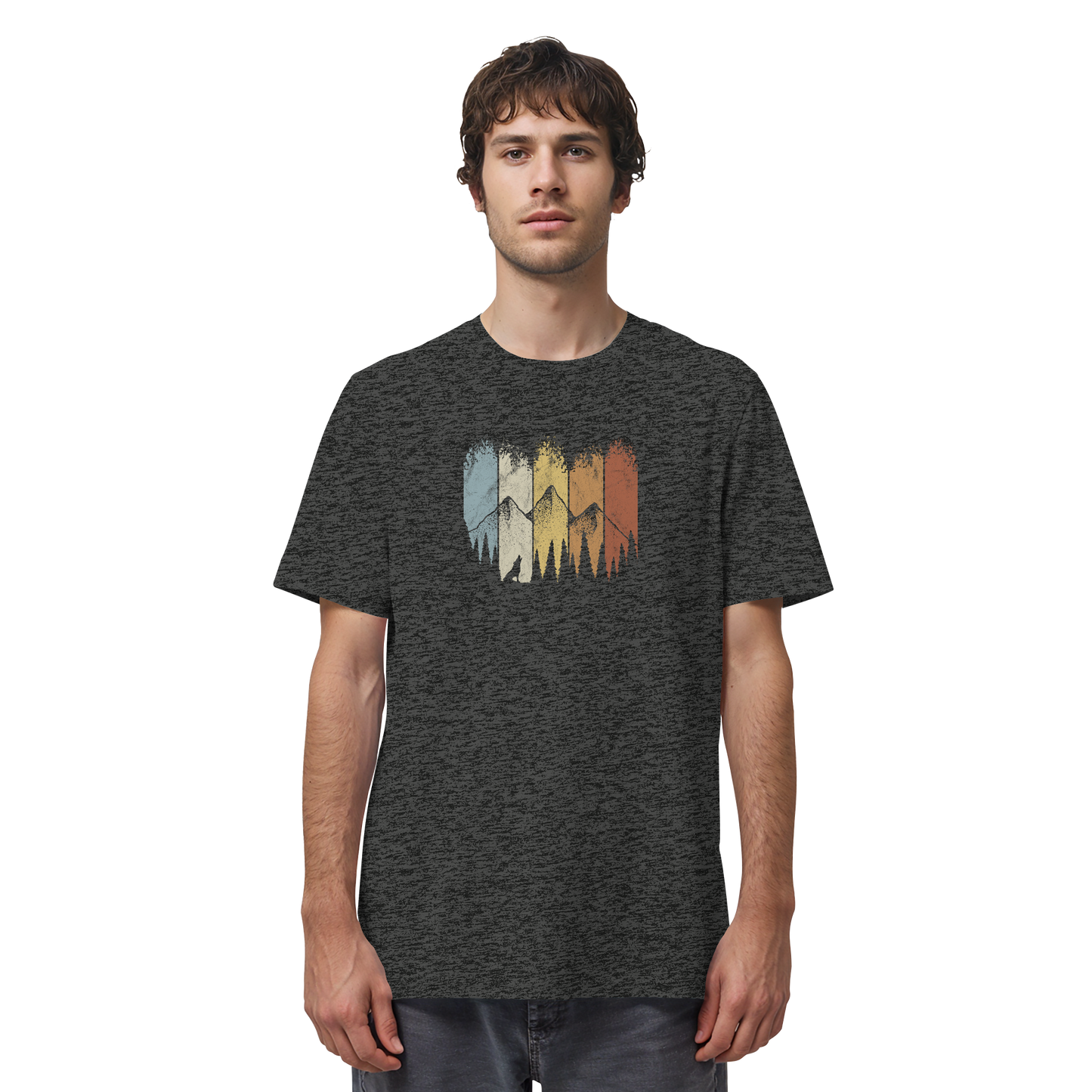 Retro Wald, Berge und Wolf  - Organic Shirt