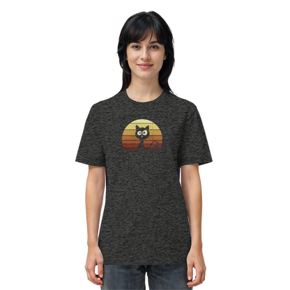 Katze vor Retro Sonnenuntergang - Organic Shirt