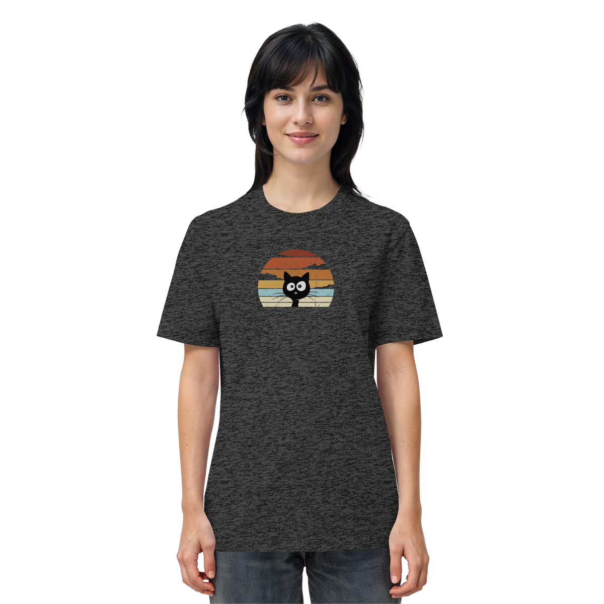 Retro schwarze Katze vor Sonnenuntergang - Organic Shirt
