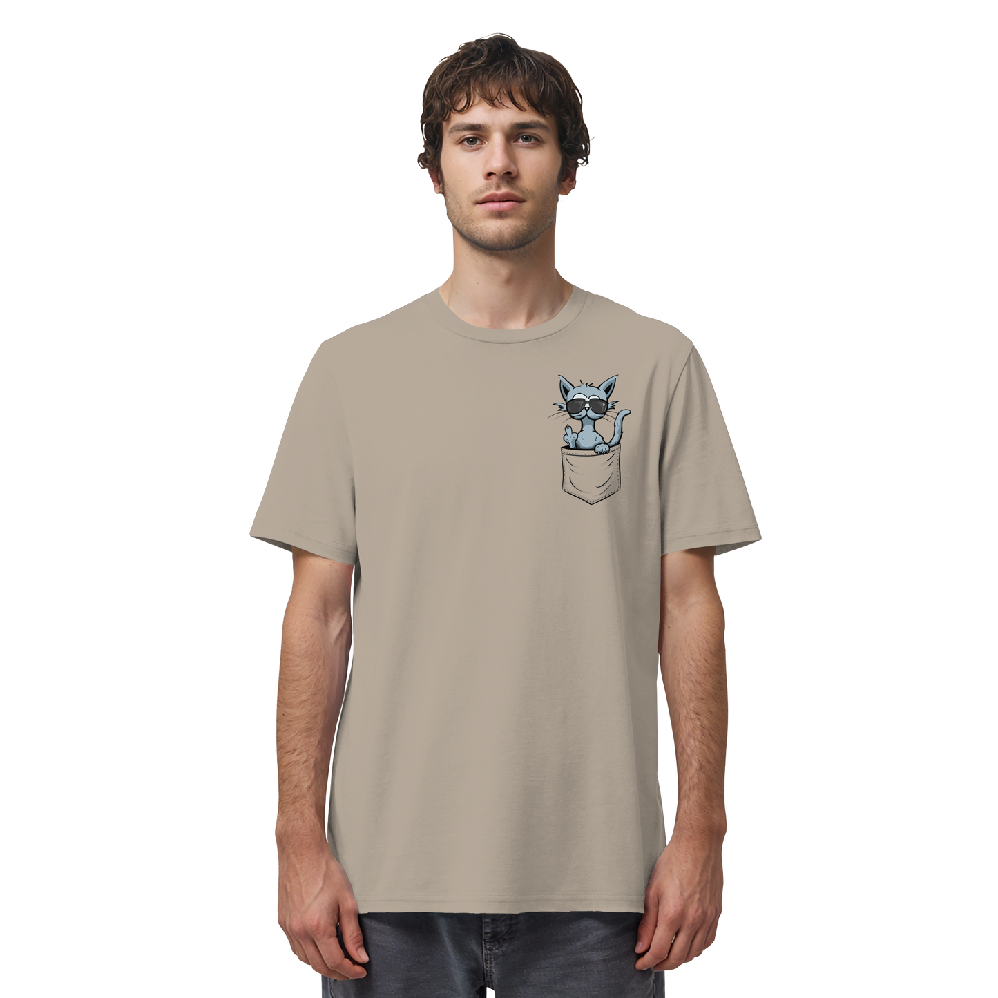 "Fuck Off" Mittelfinger Katze in der Tasche - Organic Shirt