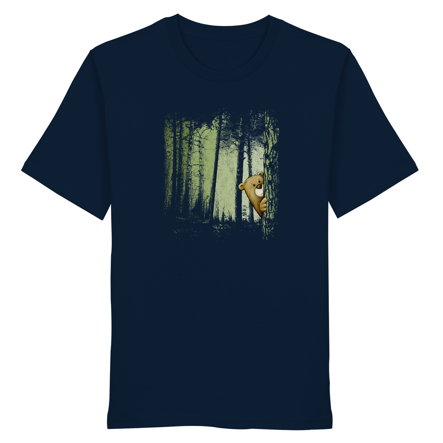 Comic Bär versteckt im Zwielicht Wald - Organic Shirt