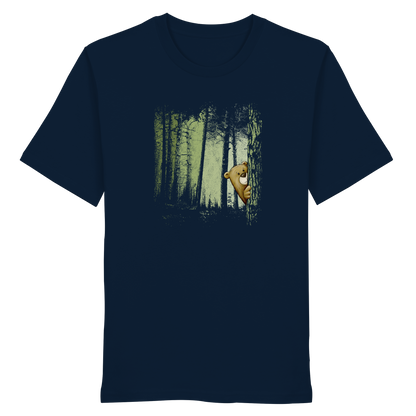 Comic Bär versteckt im Zwielicht Wald - Organic Shirt