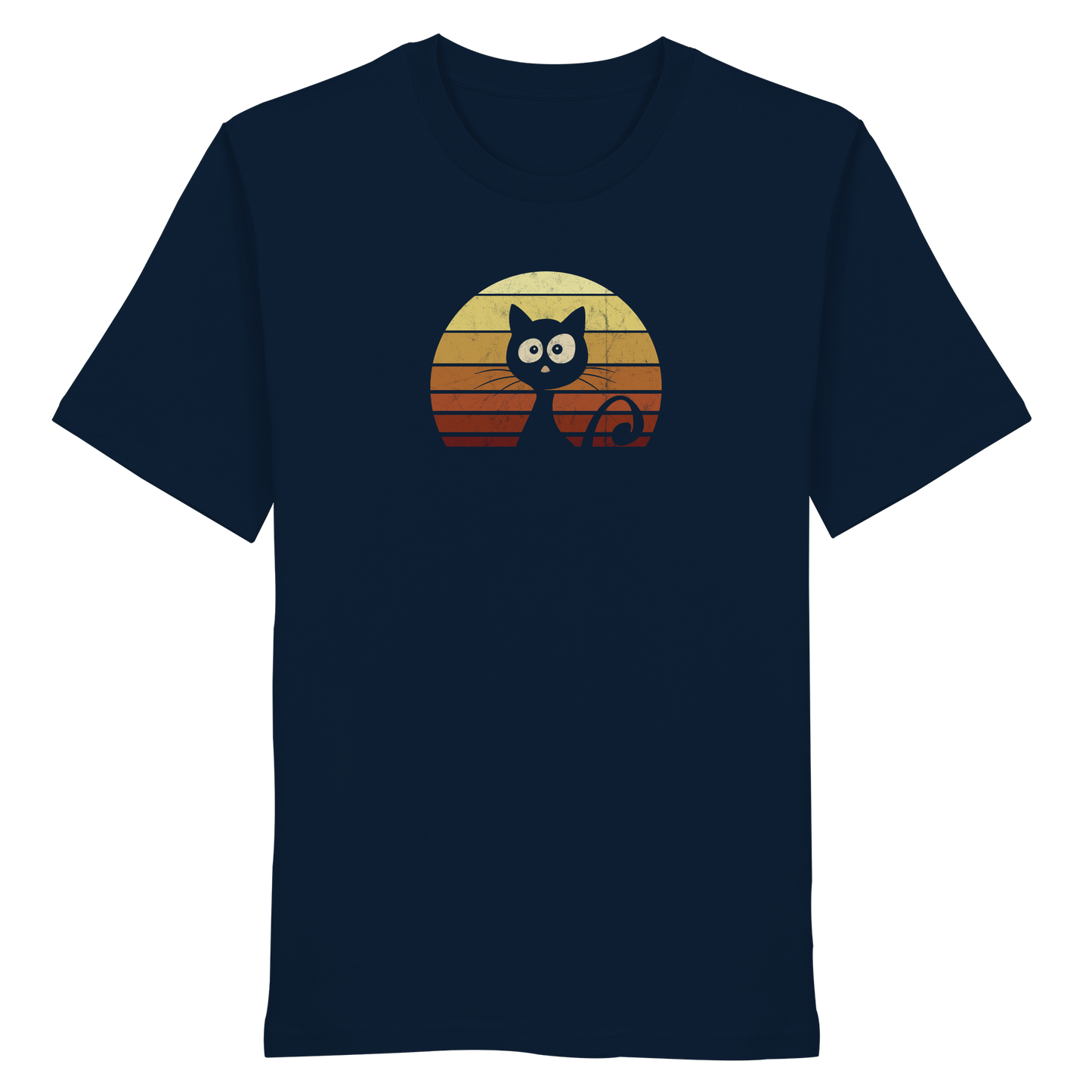 Katze vor Retro Sonnenuntergang - Organic Shirt