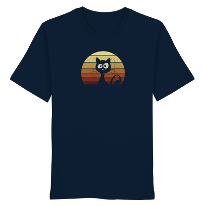 Katze vor Retro Sonnenuntergang - Organic Shirt