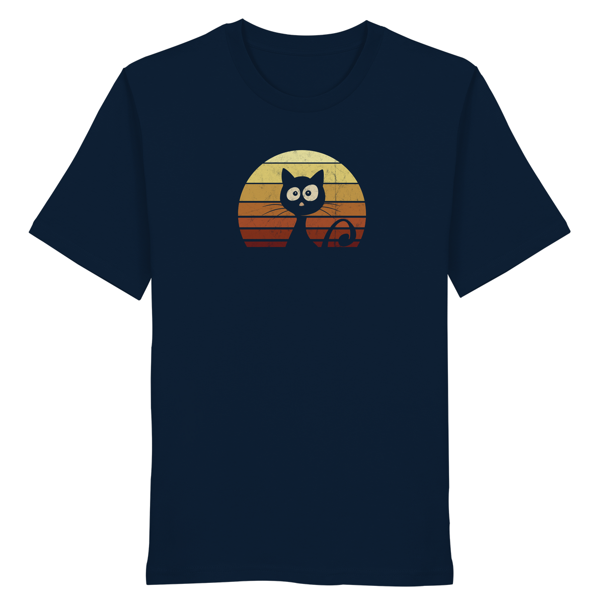 Katze vor Retro Sonnenuntergang - Organic Shirt