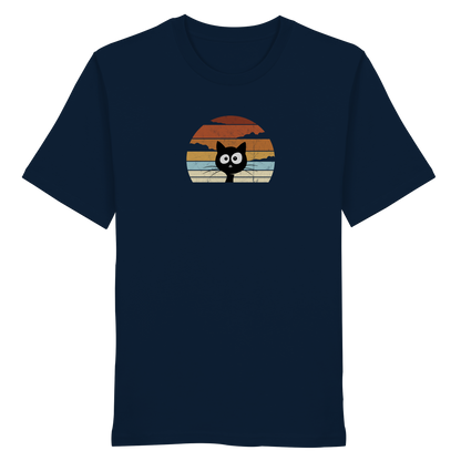 Retro schwarze Katze vor Sonnenuntergang - Organic Shirt