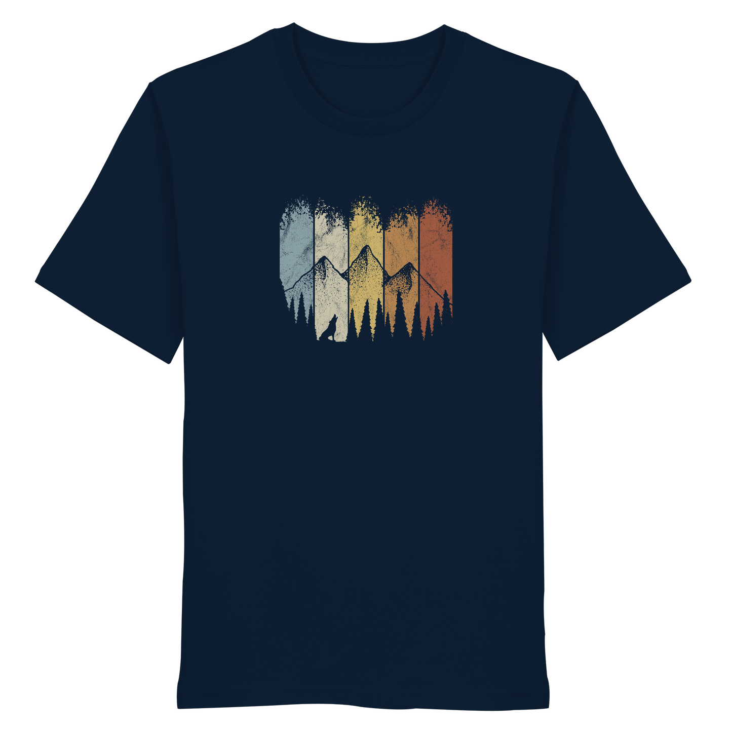 Retro Wald, Berge und Wolf  - Organic Shirt