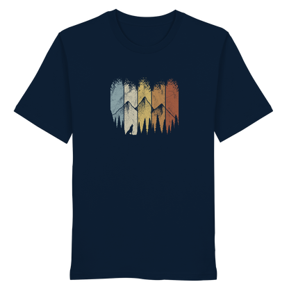 Retro Wald, Berge und Wolf  - Organic Shirt
