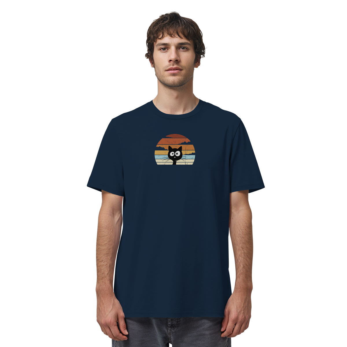 Retro schwarze Katze vor Sonnenuntergang - Organic Shirt