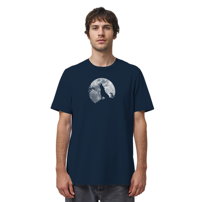 Heulender Wolf Silhouette vor Vollmond - Organic Shirt