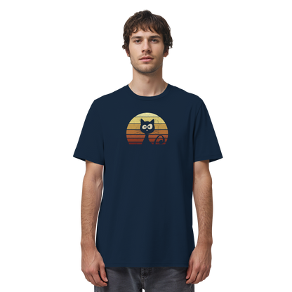 Katze vor Retro Sonnenuntergang - Organic Shirt