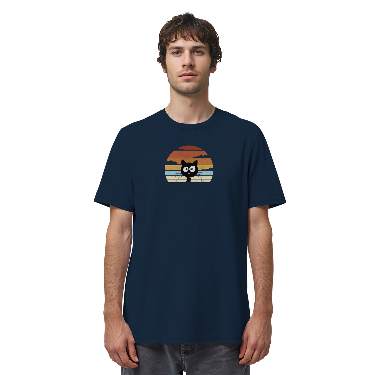 Retro schwarze Katze vor Sonnenuntergang - Organic Shirt