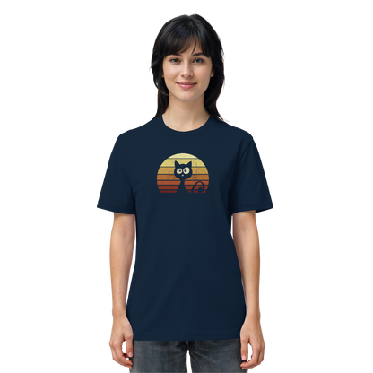 Katze vor Retro Sonnenuntergang - Organic Shirt