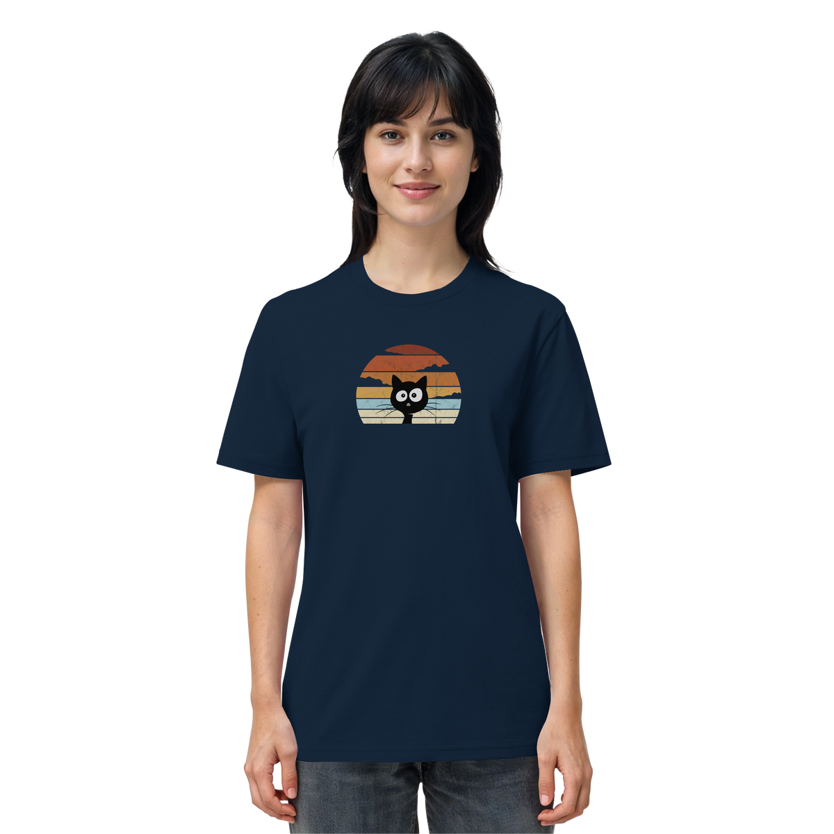 Retro schwarze Katze vor Sonnenuntergang - Organic Shirt