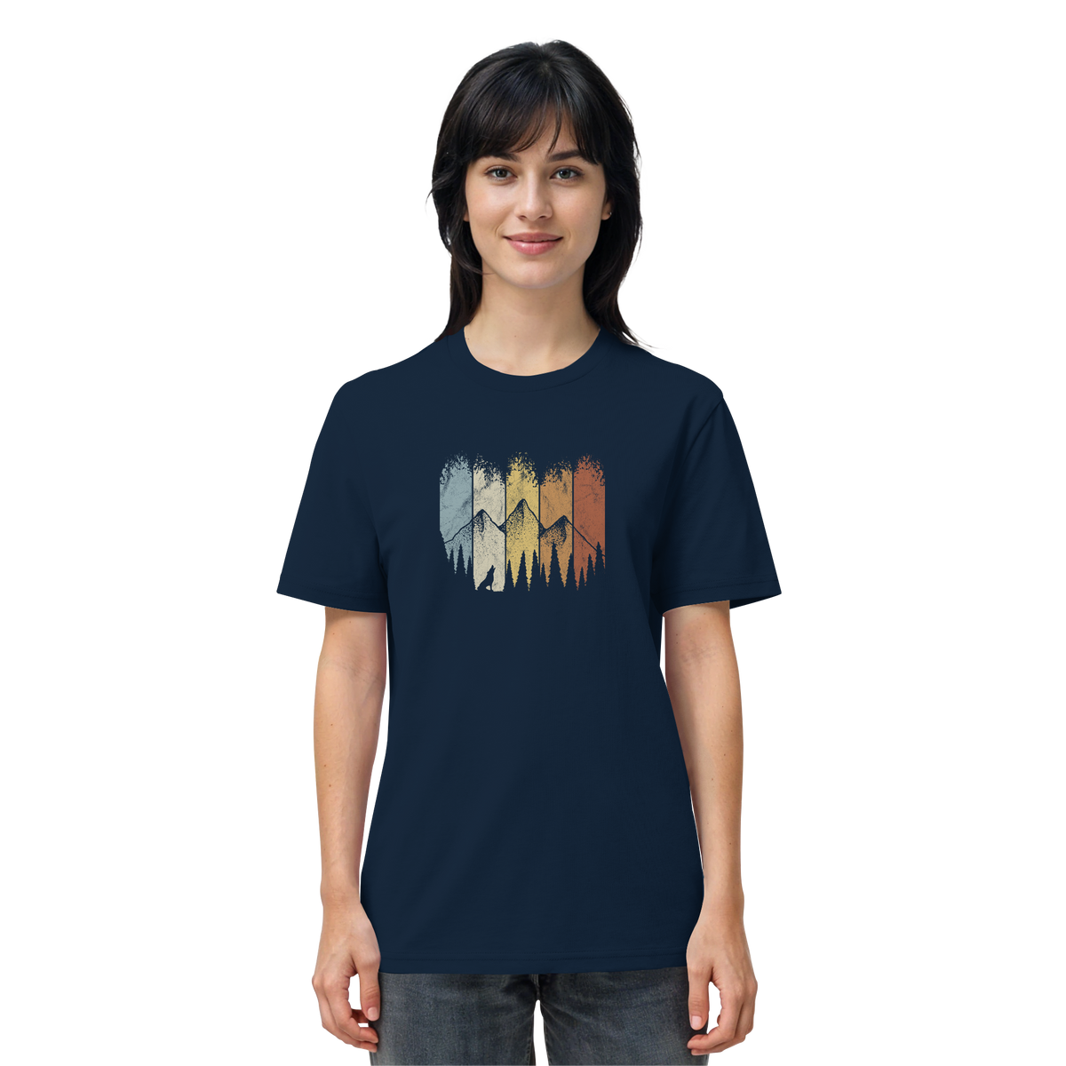 Retro Wald, Berge und Wolf  - Organic Shirt