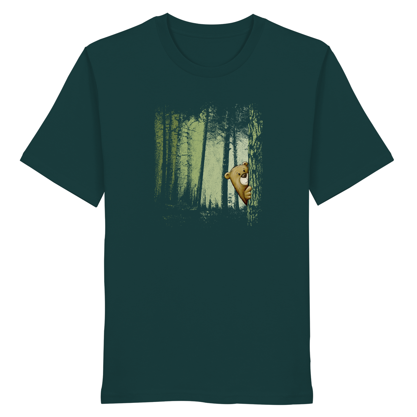 Comic Bär versteckt im Zwielicht Wald - Organic Shirt