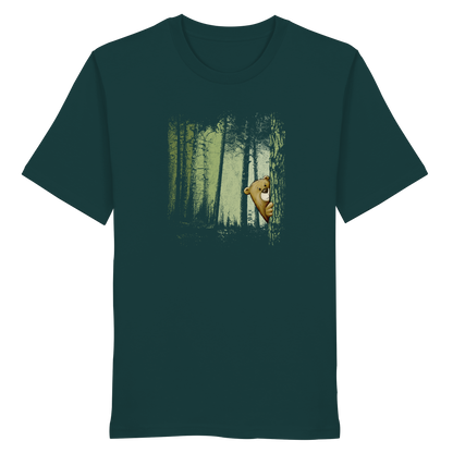 Comic Bär versteckt im Zwielicht Wald - Organic Shirt