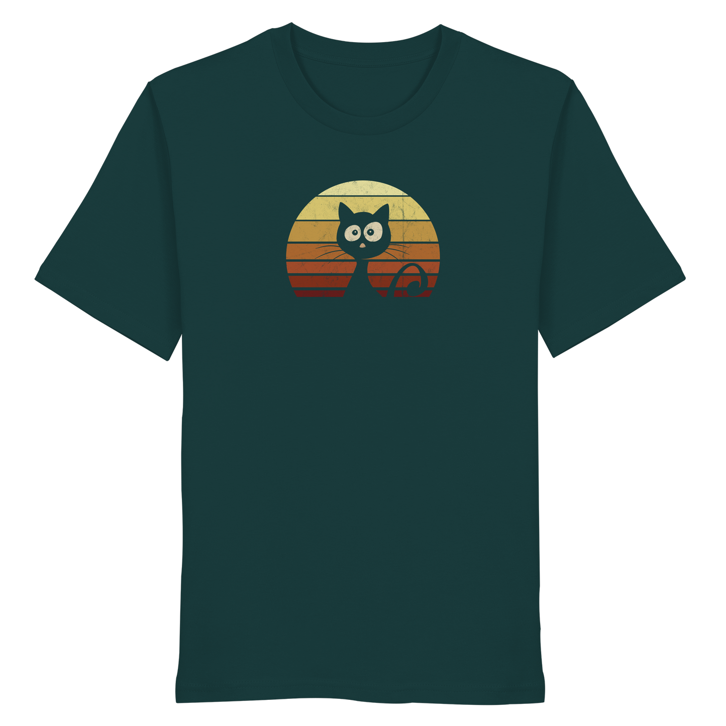 Katze vor Retro Sonnenuntergang - Organic Shirt