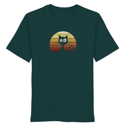 Katze vor Retro Sonnenuntergang - Organic Shirt