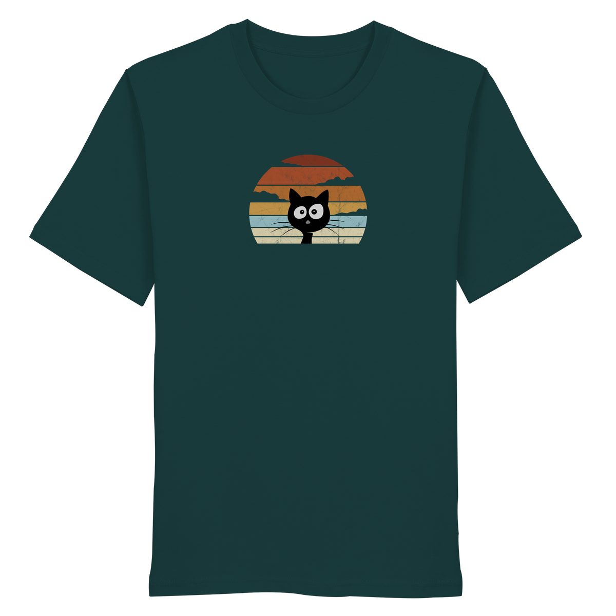 Retro schwarze Katze vor Sonnenuntergang - Organic Shirt