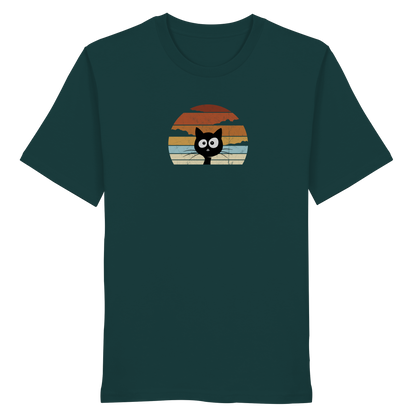 Retro schwarze Katze vor Sonnenuntergang - Organic Shirt