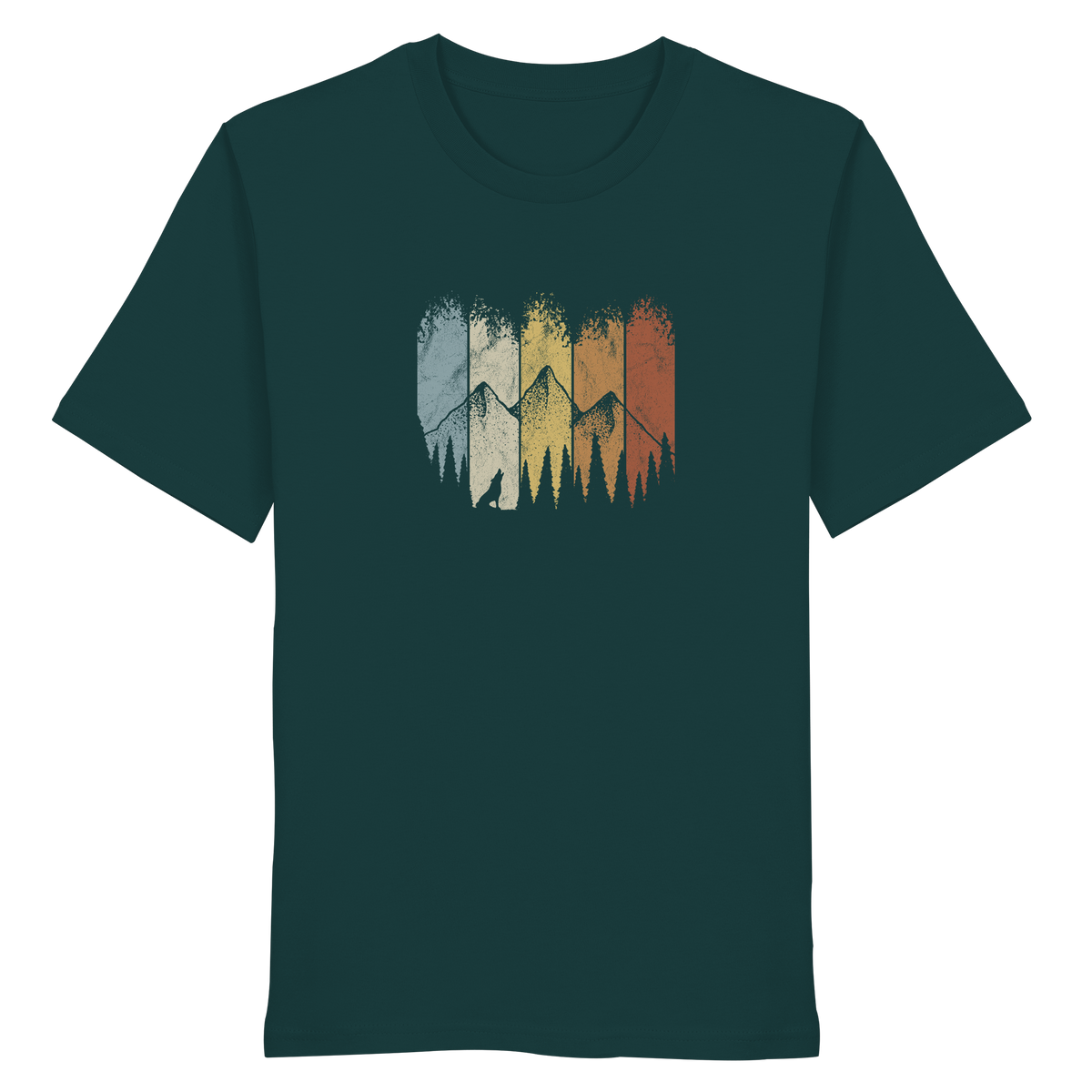 Retro Wald, Berge und Wolf  - Organic Shirt