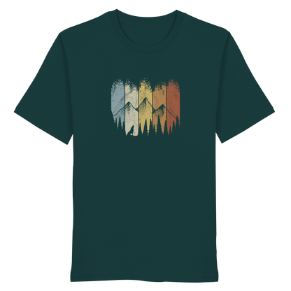 Retro Wald, Berge und Wolf  - Organic Shirt