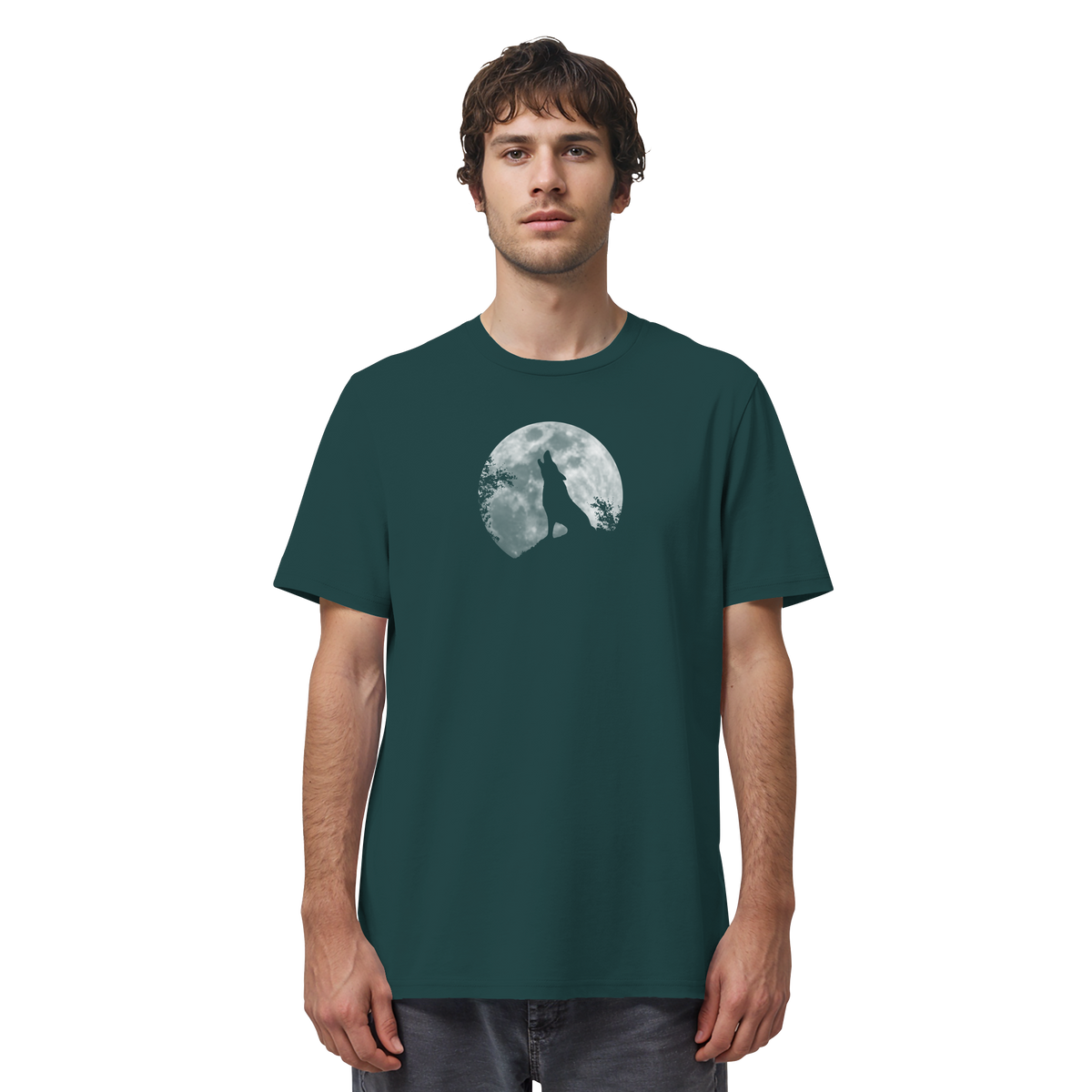Heulender Wolf Silhouette vor Vollmond - Organic Shirt