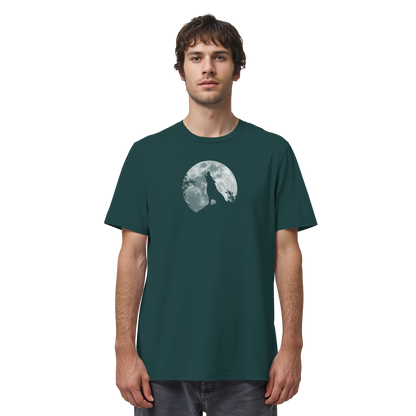 Heulender Wolf Silhouette vor Vollmond - Organic Shirt