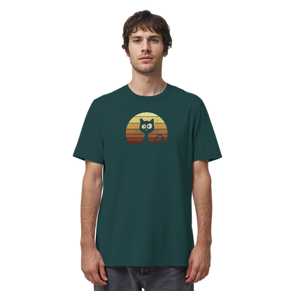 Katze vor Retro Sonnenuntergang - Organic Shirt