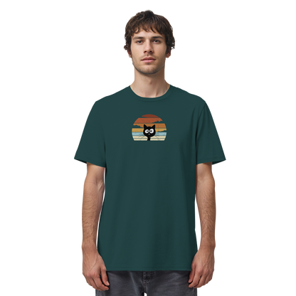 Retro schwarze Katze vor Sonnenuntergang - Organic Shirt