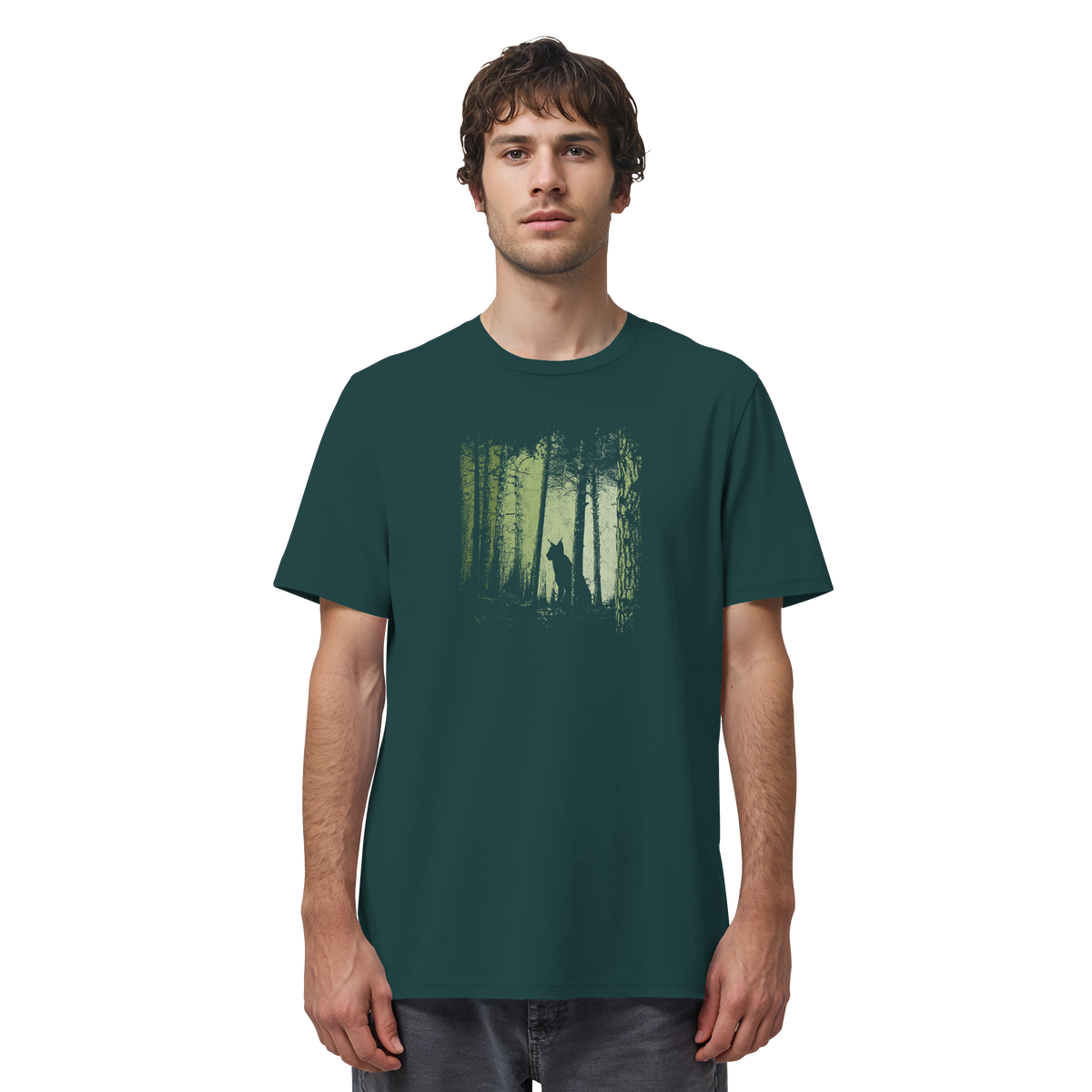 Luchs Wildkatze im Zwielicht Wald - Organic Shirt
