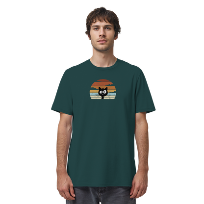 Retro schwarze Katze vor Sonnenuntergang - Organic Shirt