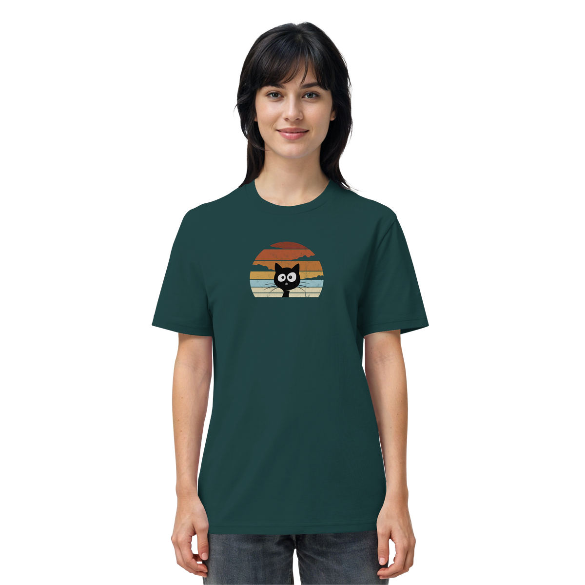 Retro schwarze Katze vor Sonnenuntergang - Organic Shirt