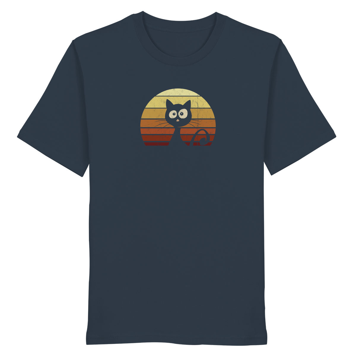 Katze vor Retro Sonnenuntergang - Organic Shirt