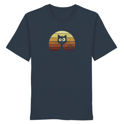 Katze vor Retro Sonnenuntergang - Organic Shirt