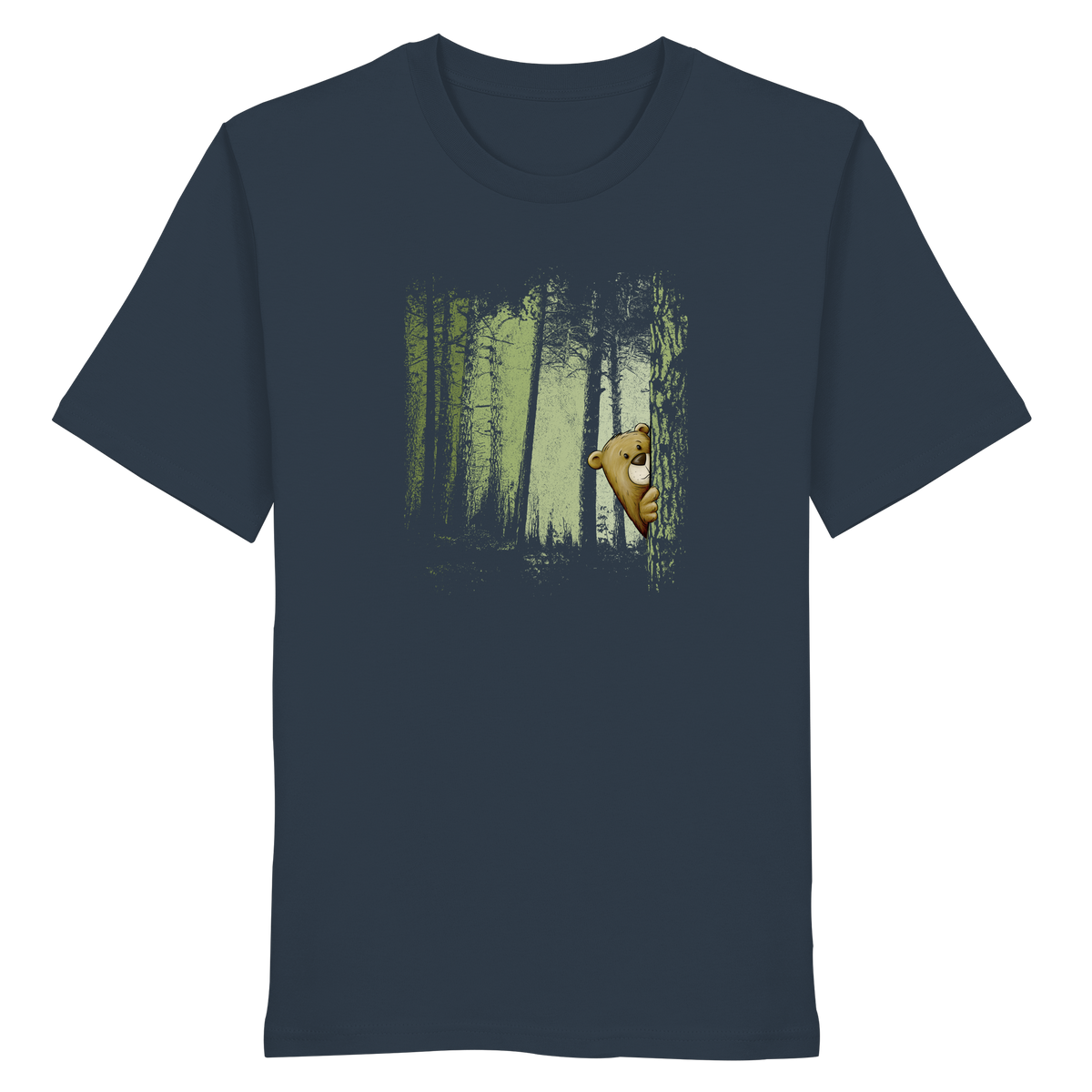 Comic Bär versteckt im Zwielicht Wald - Organic Shirt