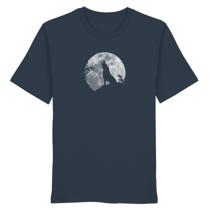 Heulender Wolf Silhouette vor Vollmond - Organic Shirt