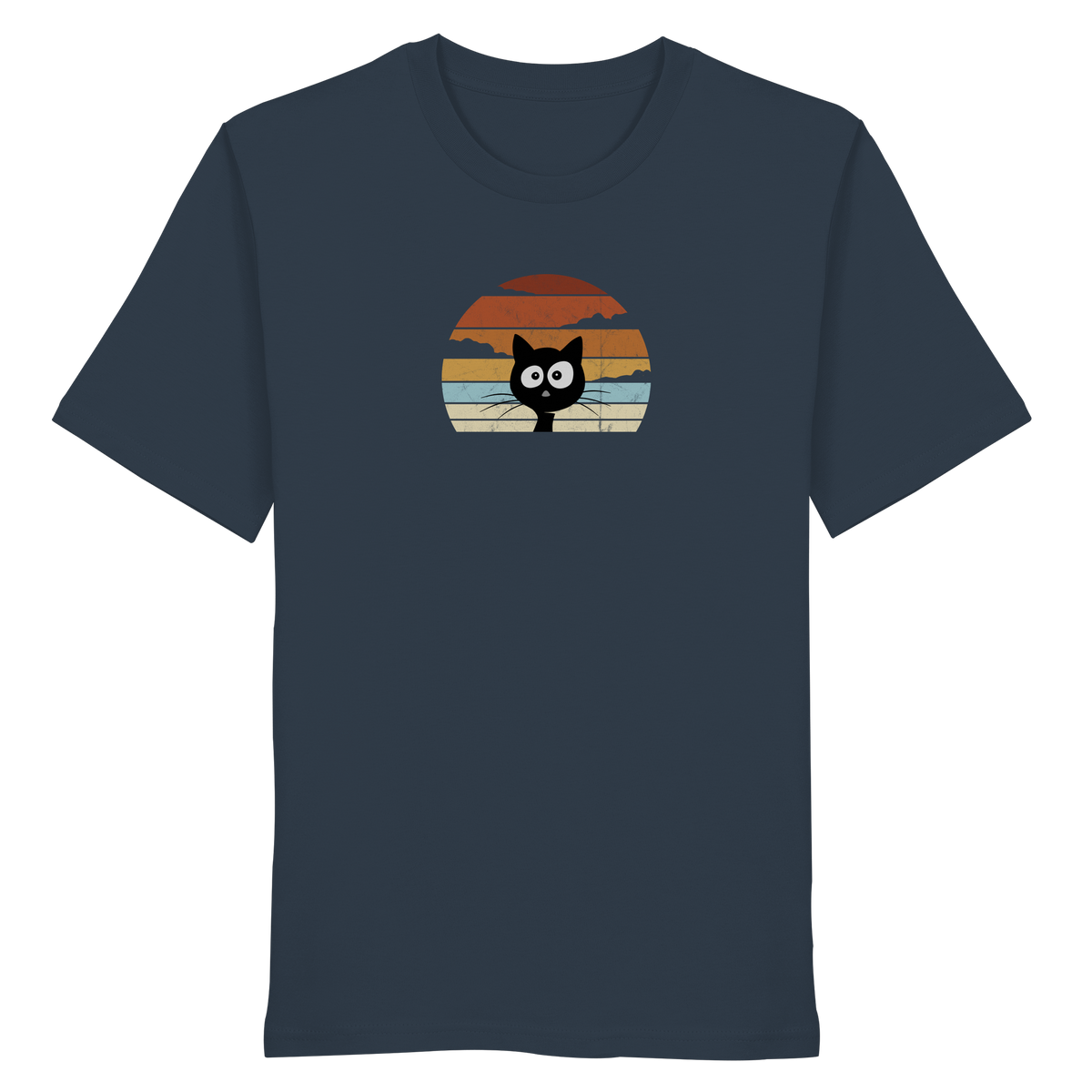 Retro schwarze Katze vor Sonnenuntergang - Organic Shirt
