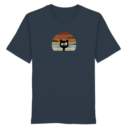 Retro schwarze Katze vor Sonnenuntergang - Organic Shirt