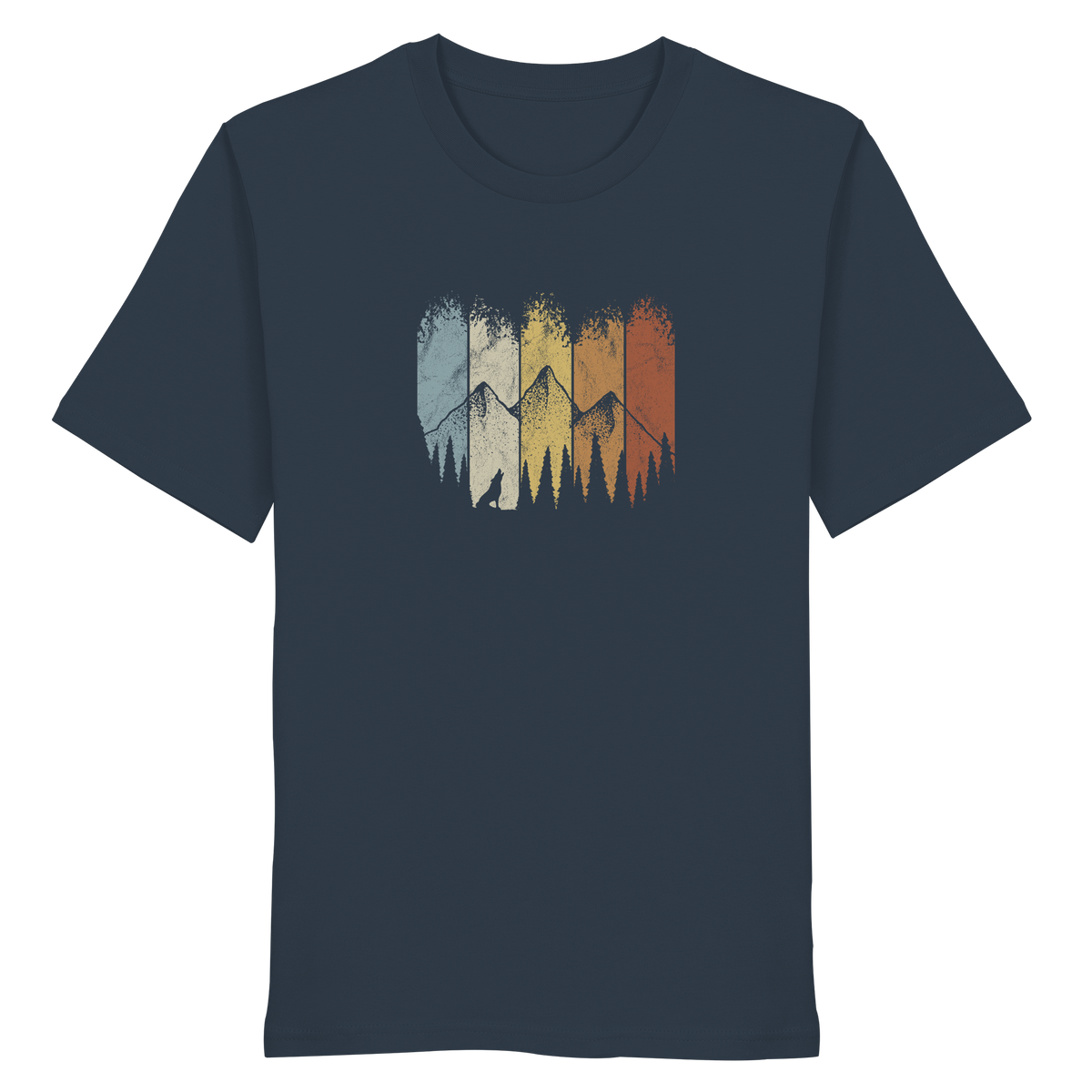 Retro Wald, Berge und Wolf  - Organic Shirt